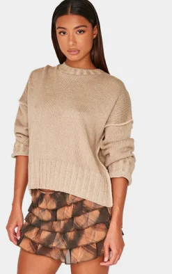 Brown Checked Printed Mesh Rara Mini Skirt