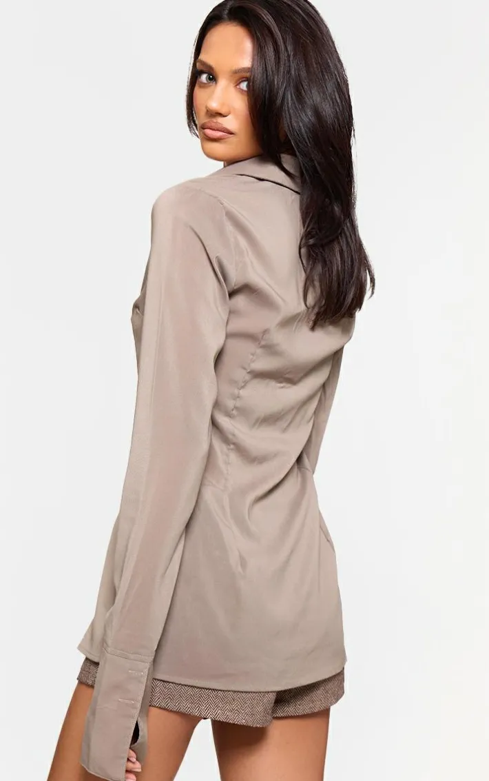 Brown Chiffon Fitted Shirt