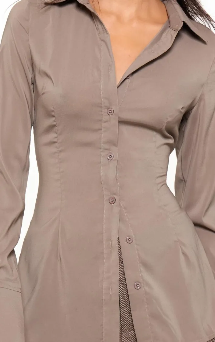 Brown Chiffon Fitted Shirt