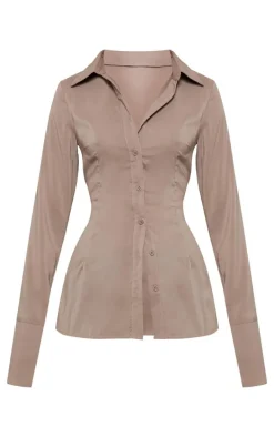 Brown Chiffon Fitted Shirt