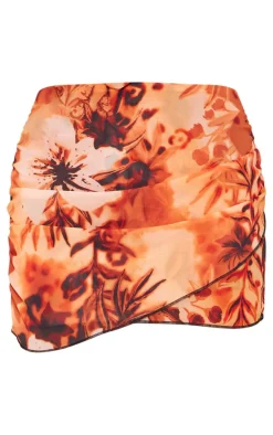 Brown Chiffon Wrap Mini Skirt