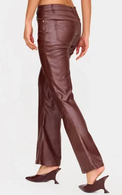 Brown Coated Denim Flared Jeans