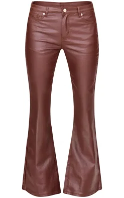 Brown Coated Denim Flared Jeans