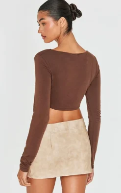 Brown Contour Jersey Square Neck Crop Top