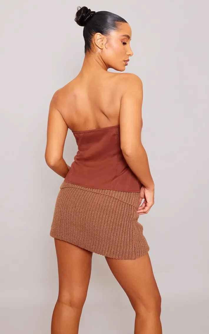 Brown Contrast Front Eyelet Lace Up Corset