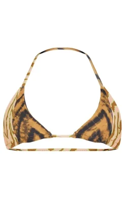Brown Contrast Print Triangle Bikini Top