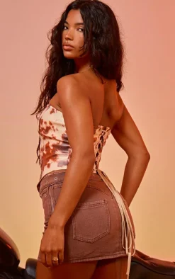 Brown Cow Print Faux Leather Corset