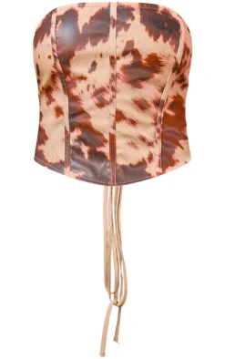 Brown Cow Print Faux Leather Corset