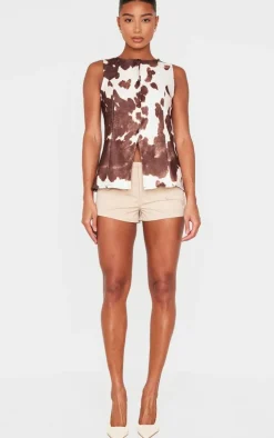 Brown Cow Print Longline Bengaline Vest