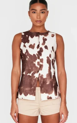 Brown Cow Print Longline Bengaline Vest