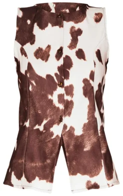 Brown Cow Print Longline Bengaline Vest