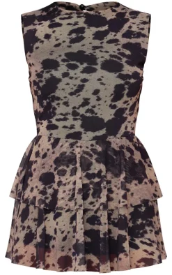 Brown Cow Print Mesh Rara Skort Romper