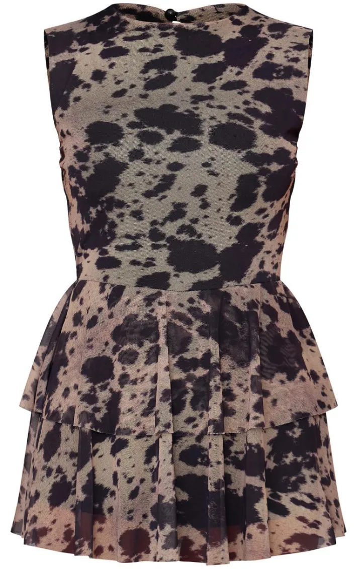 Brown Cow Print Mesh Rara Skort Romper