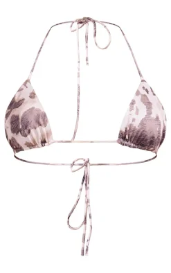 Brown Cow Print Mini Adjustable Triangle Bikini Top