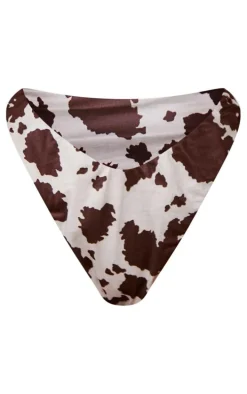 Brown Cow Print Thong Bikini Bottoms