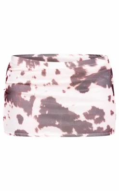 Brown Cow Printed Lined Mesh Mini Skirt