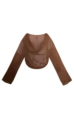 Brown Cowl Neck Chiffon Beach Top