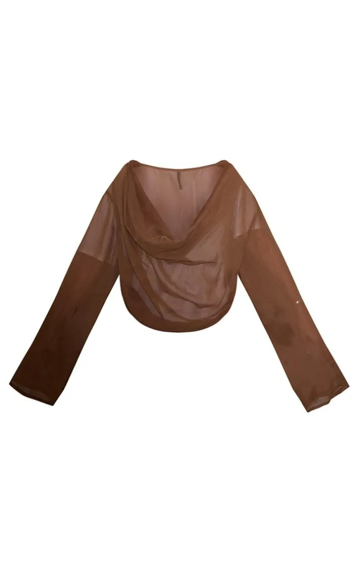 Brown Cowl Neck Chiffon Beach Top
