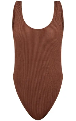 Brown Crinkle Scoop Back Swimsuit