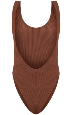 Brown Crinkle Scoop Back Swimsuit