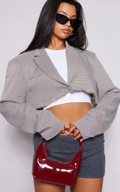 Brown Cropped Distressed Raw Hem Blazer