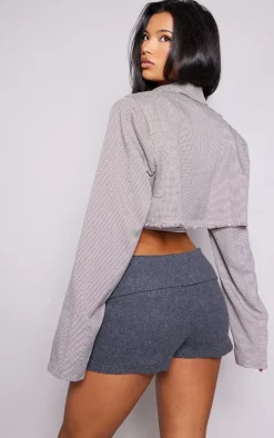 Brown Cropped Distressed Raw Hem Blazer