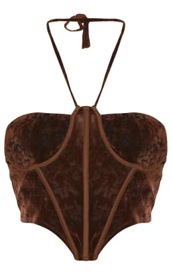 Brown Devore Boned Halterneck Corset