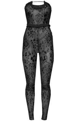 Brown Devore Mesh Bandeau Jumpsuit