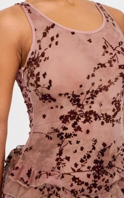 Brown Devore Mesh Rara Skort Romper