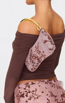 Brown Devore Soft Touch Baguette Metal Trim Handbag