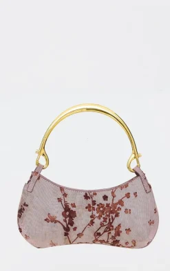 Brown Devore Soft Touch Baguette Metal Trim Handbag