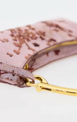 Brown Devore Soft Touch Baguette Metal Trim Handbag