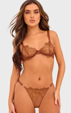 Brown Eyelash Lace Thong
