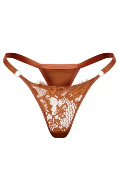 Brown Eyelash Lace Thong