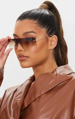 Brown Faded Lens Square Frame Frameless Sunglasses