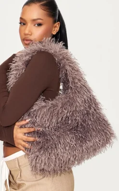 Brown Faux Fur Large Tote Bag