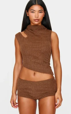 Brown Faux Fur Textured Romper