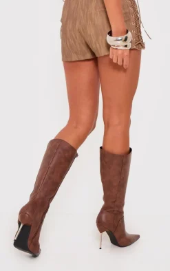 Brown Faux Leather Lace Up Side Hot Pants