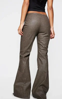 Brown Faux Leather Lace Up Detail Low Rise Straight Leg Pants