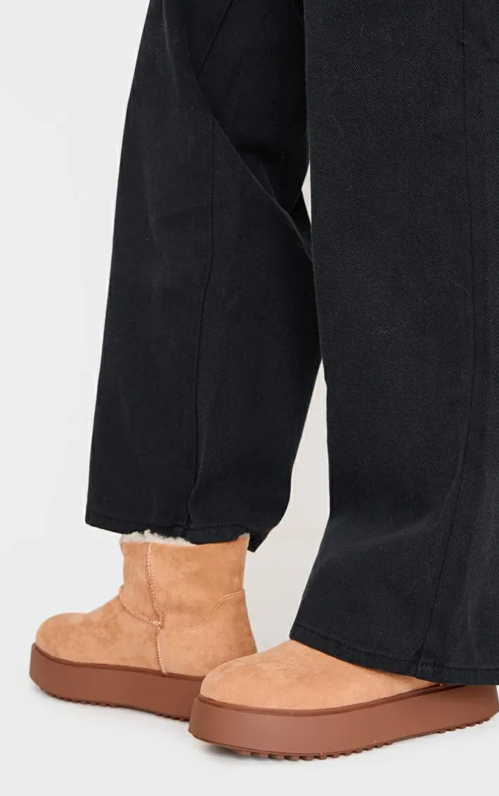 Brown Faux Suede Round Toe Thick Flat Sole Ankle Boots