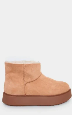 Brown Faux Suede Round Toe Thick Flat Sole Ankle Boots