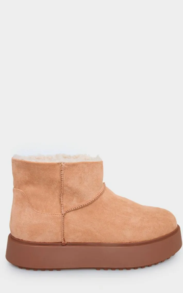 Brown Faux Suede Round Toe Thick Flat Sole Ankle Boots