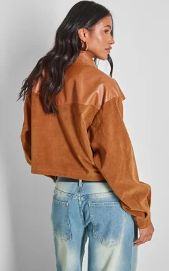 Brown Faux Suede Western Panel Detail Oversized Jacket