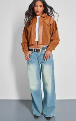 Brown Faux Suede Western Panel Detail Oversized Jacket