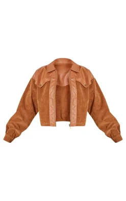 Brown Faux Suede Western Panel Detail Oversized Jacket