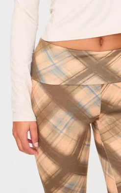 Brown Gingham Print Jersey Capris