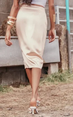 Brown Horse Printed Satin Midi Skirt