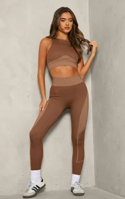 Brown Jacquard Seamless Gym Leggings