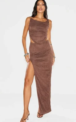 Brown Lace Cut Out Maxi Dress