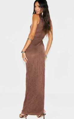 Brown Lace Cut Out Maxi Dress